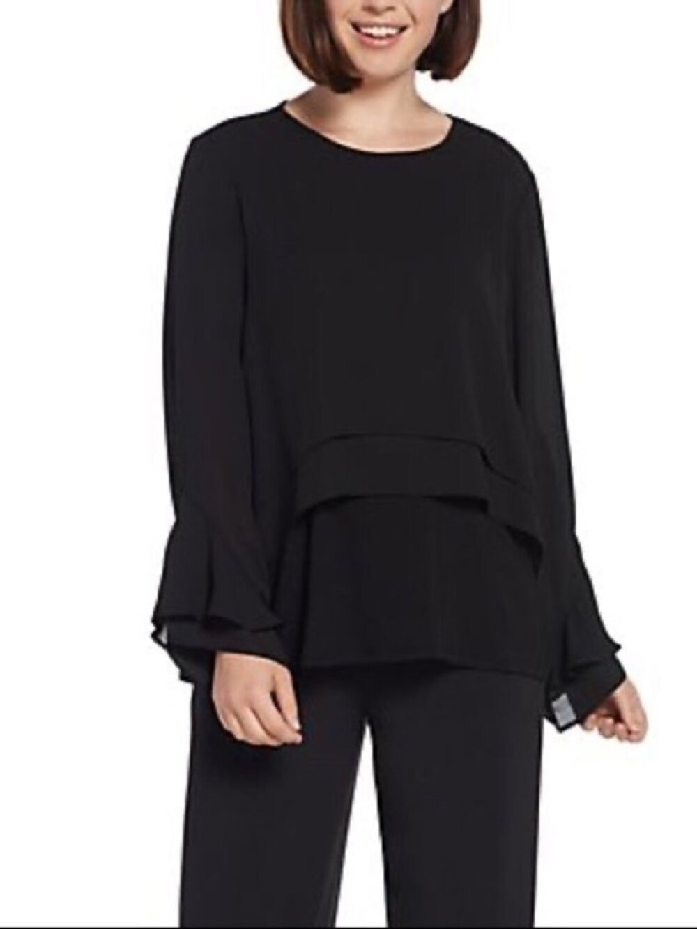 Lisa Rinna Collection Flounce Long Sleeve Blouse